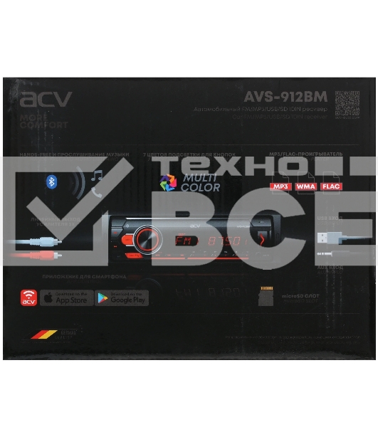 Автомагнитола ACV AVS-912BM 1DIN 4x50Вт
