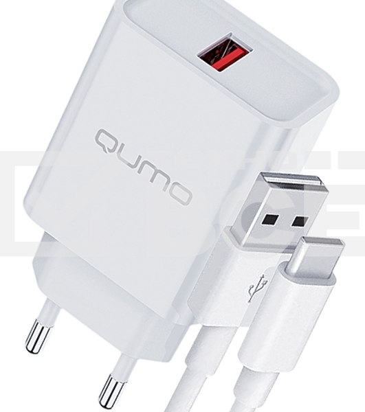 СЗУ Qumo Energy light 18Вт, (модель 0107), порт: USB-A, + кабель 1м. USB-A на USB Type-C, белый