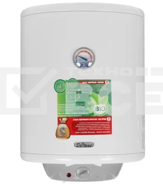 Водонагреватель De Luxe W50V1 Объём 50л, мощность 1.5квт, нагрев 2.ч, вес 20кг, ШхВхГ 30x556x430 мм