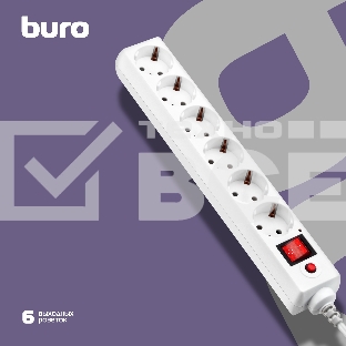 Сетевой фильтр Buro 600SH-16-1.8-W 1.8м (6 розеток) белый (коробка)