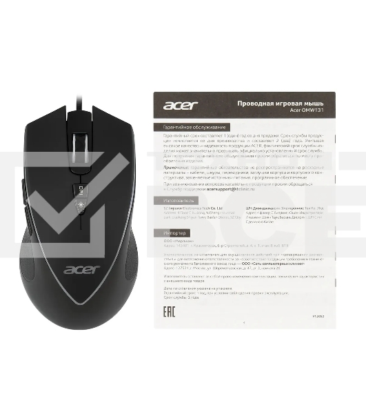 Мышь проводная Acer OMW131 черный, 6400 dpi, USB, кнопки - 7