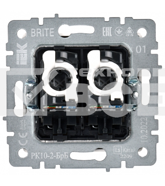 Розетка компьютерная двойная IEK BRITE РК10-2-БрБ RJ45 кат.5E белый