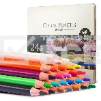 Карандаши цветные Deli 6565, акварельные, круглый профиль, липа, цветной корпус 24 цвета, металлическая коробка, фото 1