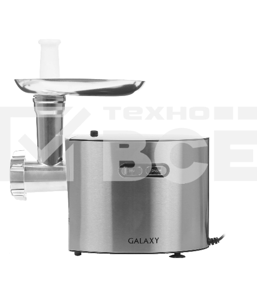 Мясорубка электрическая Galaxy Line GL 2400 серый, 1200 Вт, 1.3 кг/мин, реверс, защита от перегрузки, металлический лоток, насадки - 5