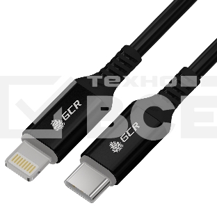 Кабель GCR PREMIUM 3.0m TypeC/Lightning MFI POWER DELIVERY 18 W, быстрая зарядка, черный силикон, AL case черный, черный ПВХ, GCR-53747