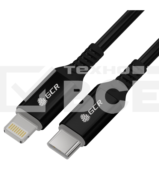 Кабель GCR PREMIUM 3.0m TypeC/Lightning MFI POWER DELIVERY 18 W, быстрая зарядка, черный силикон, AL case черный, черный ПВХ, GCR-53747