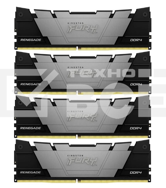 Оперативная память Kingston Fury Renegade, DDR4, 128GB (4x32GB), 3200MHz, CL16, DIMM, радиатор, чёрный