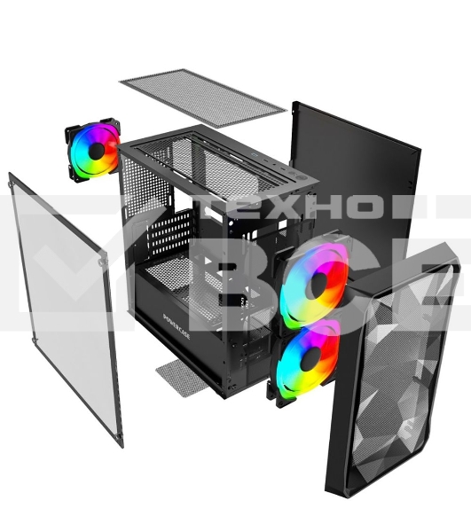 Компьютерный корпус Powercase Mistral Micro A3B ARGB, Tempered Glass, 2x 140mm ARGB PWM+1x 120mm ARGB PWM, чёрный, mATX  (CMMAB-A3)