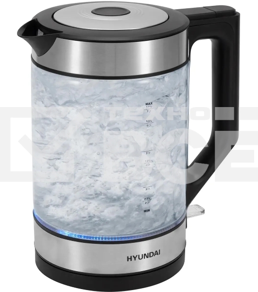 Чайник электрический Hyundai HYK-G4015 1.9л. 2200Вт черный/серебристый корпус: стекло
