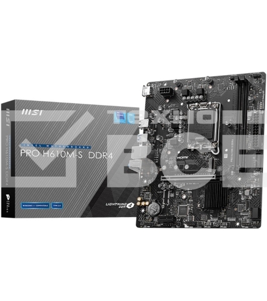 Материнская плата MSI PRO H610M-S DDR4, LGA 1700, Intel H610, 2xDDR4, 2xSATA, 1xM.2, 1xPCIe 4.0 x16, 1xPCIe 3.0 x1, 1xHDMI, 1x1Gb LAN, 4xUSB 2.0, 2xUSB 3.2 Gen 1, 3x3.5 мм, 7.1, Micro-ATX