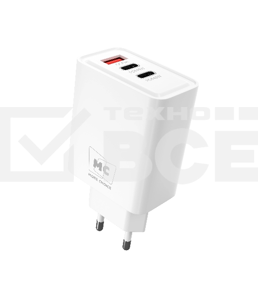 Сетевое зарядное устройство MORE CHOICE NC90 1USB+2Type-C 3.0A PD 45W, белый