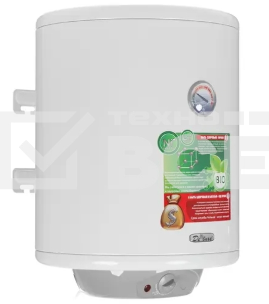 Водонагреватель De Luxe W50V1 Объём 50л, мощность 1.5квт, нагрев 2.ч, вес 20кг, ШхВхГ 30x556x430 мм