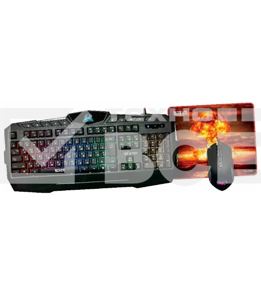 Игровой набор Qumo Wartime K51/M67, кл-ра проводная, 104+10 клавиш, подсветка RGB, мышь проводная, оптическая, RGB running, 1200/1600/2400/3200 dpi