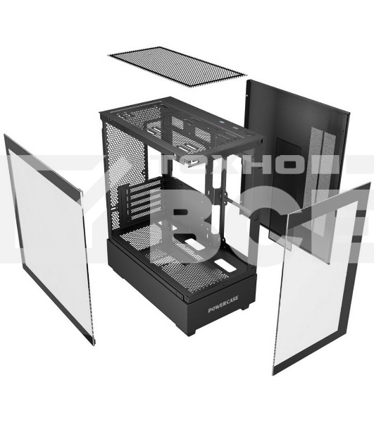 Корпус компьютерный Powercase Vision Micro M, Tempered Glass, чёрный, mATX  (CVMMB-L0)