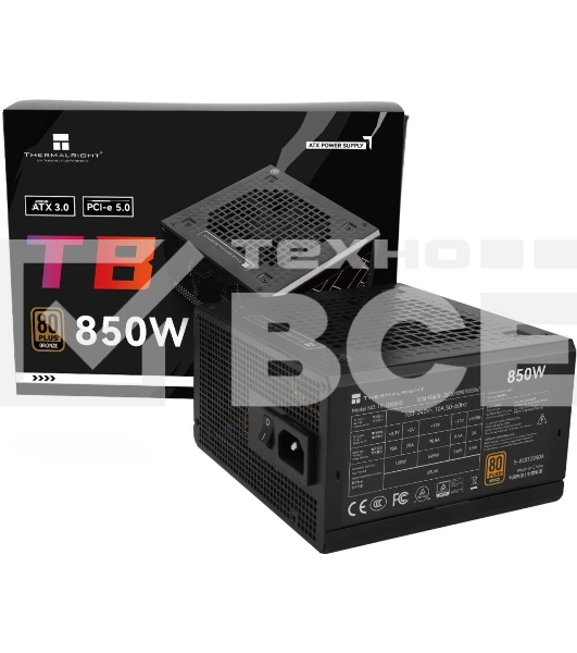Блок питания Thermalright TR-TB850S 850W 80 PLUS Bronze, (ATX, 3, PCIe 5.0, Non-modular, 1x24(20+4)pin 550мм, 1xCPU*2 8(4+4)pin 600+150мм, 1xPCIe*2 8(6+2)pin 500+150мм, 1x12VHPWR PCIe 5.0 12+4pin 600мм, 1xSATA*3+MOLEX4pin*1 400+150+150+150мм, 1xSATA*2+MOLEX4pin*2 400+150+150+150мм, Active, 120x120мм, 150x140x86mm, APFC,)