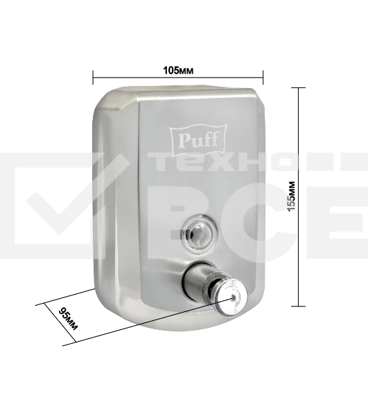 Дозатор для жидкого мыла из нерж. стали puff-8705 хром, 500 мл, 17х12х12 см с ключом