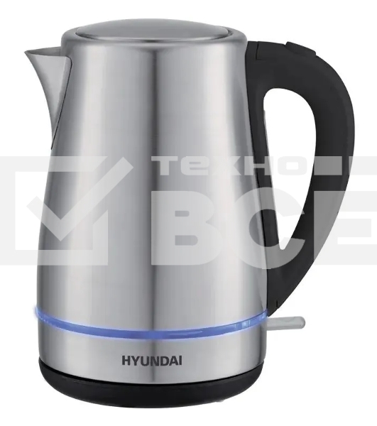 Чайник электрический Hyundai HYK-S3020 1.7 л, 2200 Вт, серебристый матовый/черный (корпус: металл)
