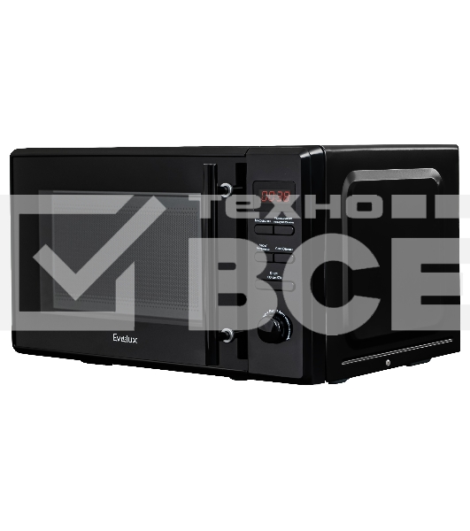 Микроволновая печь Evelux MW 203 B черный, 20 л, 700 Вт, переключатели - кнопки, поворотный механизм