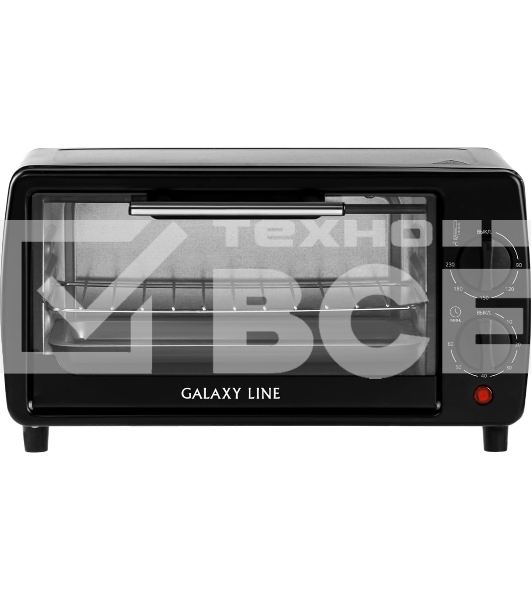 Мини-печь Galaxy Line GL 2625, черный, 8 л, 1000 Вт, таймер на 60 минут, индикатор работы, автоотключение