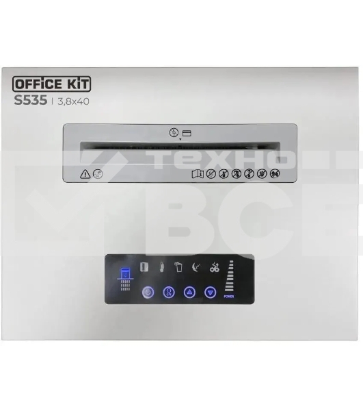 Шредер Office Kit S535 3,8x40 белый (секр.P-4) фрагменты 35лист. 50лтр. скобы пл.карты CD