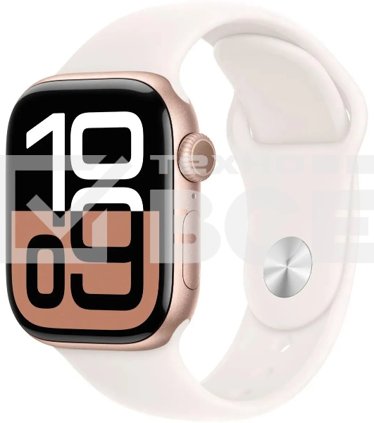 Смарт-часы Apple Watch Series 10 A2997 42мм OLED корпус розовое золото Sport Band ремешок белый разм.брасл.:130-180мм