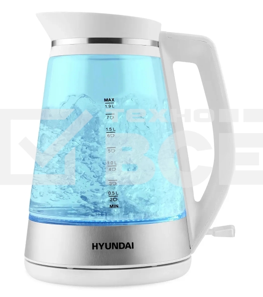 Чайник электрический Hyundai HYK-G3037 1.9л. 3000Вт белый/прозрачный (корпус: стекло)