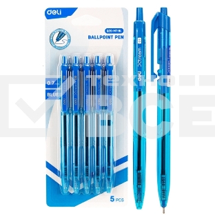 Набор ручек шариковых Deli (EQ20-MT-BL) синий полупрозрачный, d=0.7мм, синие чернила, блистер с европодвесом (5шт) 5 ручек