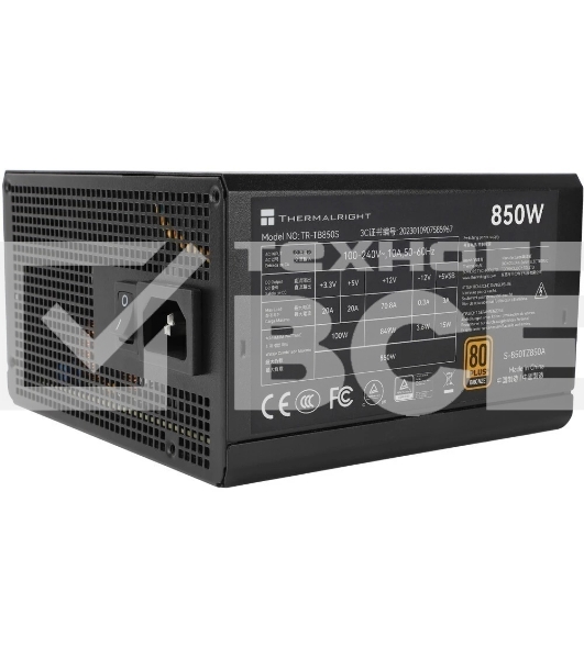 Блок питания Thermalright TR-TB850S 850W 80 PLUS Bronze, (ATX, 3, PCIe 5.0, Non-modular, 1x24(20+4)pin 550мм, 1xCPU*2 8(4+4)pin 600+150мм, 1xPCIe*2 8(6+2)pin 500+150мм, 1x12VHPWR PCIe 5.0 12+4pin 600мм, 1xSATA*3+MOLEX4pin*1 400+150+150+150мм, 1xSATA*2+MOLEX4pin*2 400+150+150+150мм, Active, 120x120мм, 150x140x86mm, APFC,)