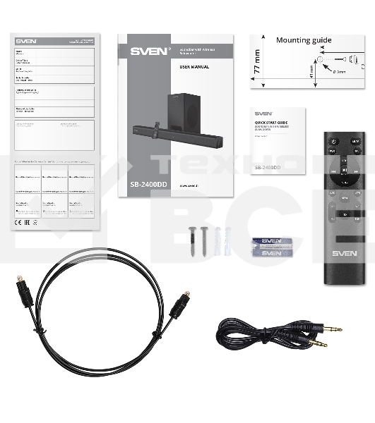Саундбар SVEN SB-2400DD черный (Dolby Digital Plus, 2х80 + 240 Вт, Bluetooth, ПДУ, USB)
