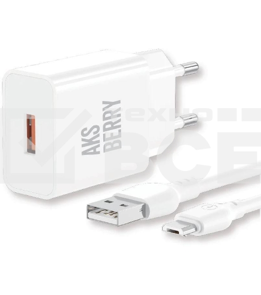 Сетевое зарядное устройство AKSBERRY (6972969383071) T42 QC3.0 + кабель MicroUSB, белый