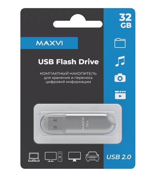 Флешка USB Maxvi P1 32GB silver (FD32GBUSB20C10P1)