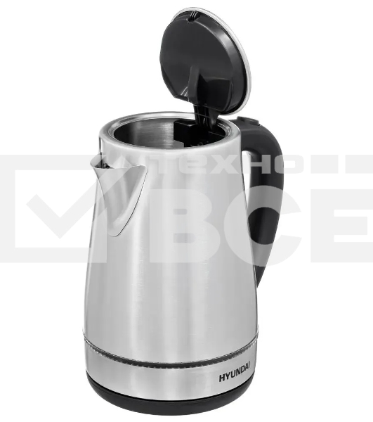 Чайник электрический Hyundai HYK-S3020 1.7 л, 2200 Вт, серебристый матовый/черный (корпус: металл)
