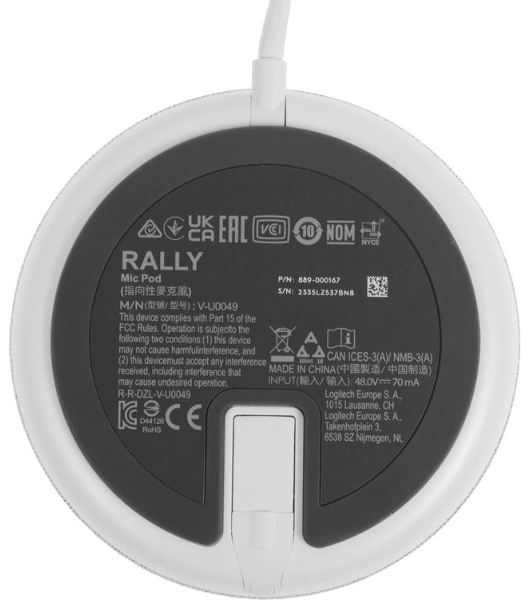 Микрофон Logitech Microphone for Rally ConferenceCamMic Pod Off белый