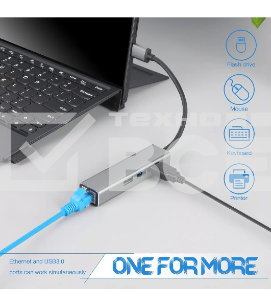 Кабель-концентратор USB 3.1 Type-Cm --> RJ-45+3port USB3.0(f) Aluminum Shell VCOM <DH311A>