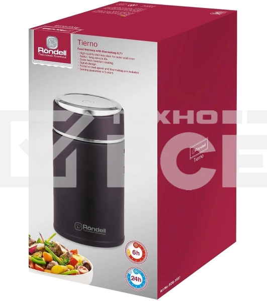 Термос для еды Rondell Tierno RDS-1661 0.7л. бордовый с чехлом картонная коробка