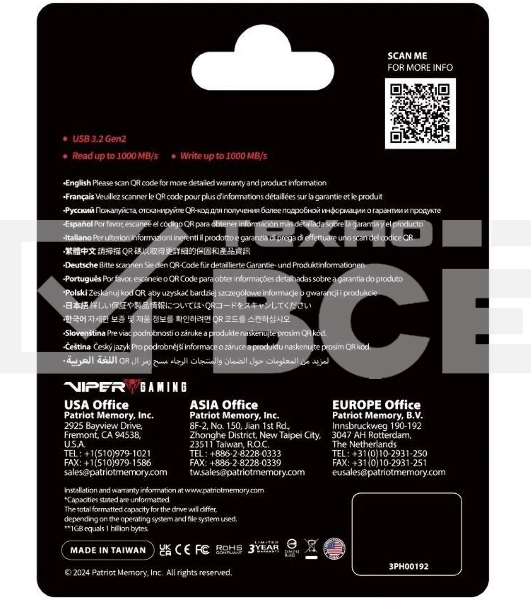 Накопитель SSD Patriot Viper PVP30 USB-C 1TB 2.5