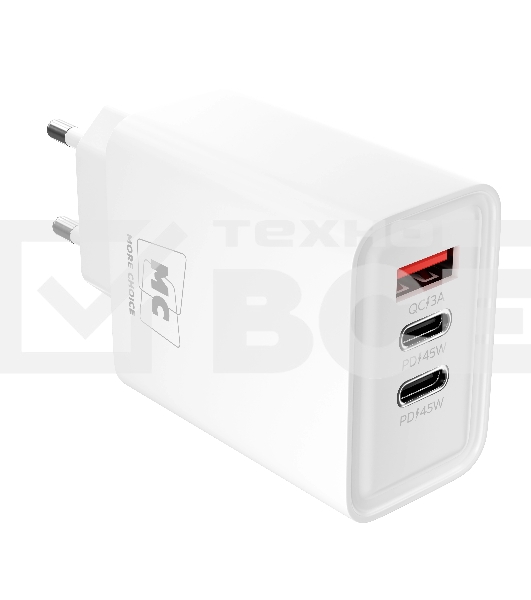 Сетевое зарядное устройство MORE CHOICE NC90 1USB+2Type-C 3.0A PD 45W, белый