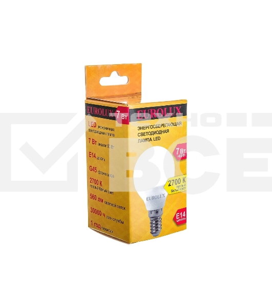 Лампа светодиодная EUROLUX LL-E-G45-7W-230-2,7K-E14