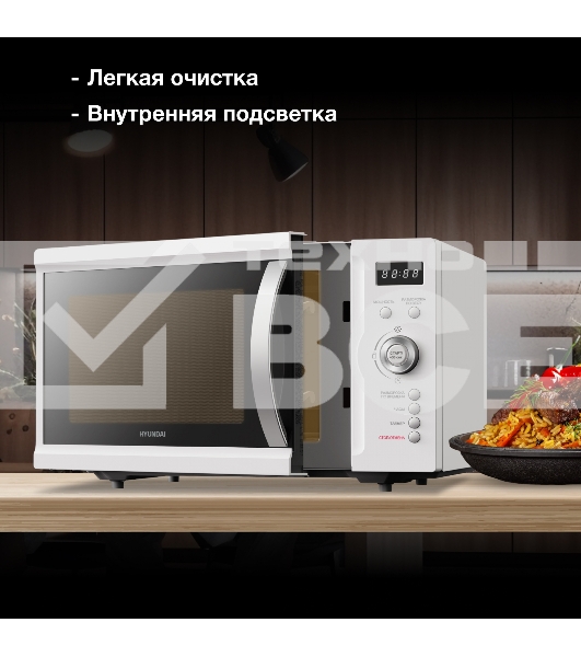 Микроволновая печь Hyundai HYM-D3007 белый 23л 800Вт кнопки, поворотный механизм