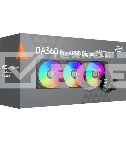 Система охлаждения PCCooler DA360 Pro ARGb Digital BK (300W, 360мм, LED temp., Black, ARGb/Fans: 3x120мм, 75.8CFM, 33.7dBA, 2200RPM/Pump height 57мм, 28dBA, 3000RPM, Rad thickness 27мм/S: 1851, 1700, 1200, 20XX, 115X, AM5, AM4)