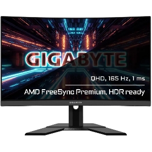 Монитор 27' Gigabyte G27QC A VA 2560x1440, 165 Гц, 1 мс, 16:9, 250 кд/м², HDMI 2.0 (x2), DP 1.2, 3.5 Jack, USB Hub (2x USB 3.0), динамики (2x2 Вт), FreeSync, изогнутый экран (1500R), черный