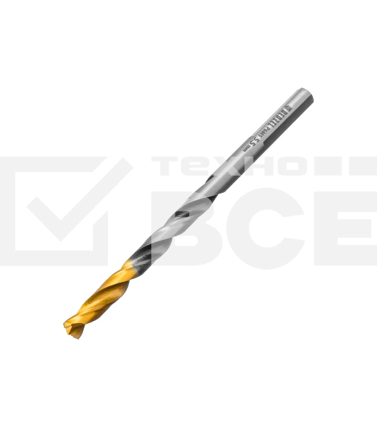 Сверло спиральное по металлу Denzel 5,5 x 93мм, Р6М5, Golden Tip, многогранная заточка