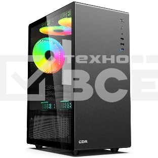 Компьютчерный корпус CBR mATX Minitower V500, без БП, 1хUSB 3.0, 2хUSB 2.0, HD Audio+Mic, закаленное стекло, черный [PCC-MATX-V500-WPSU