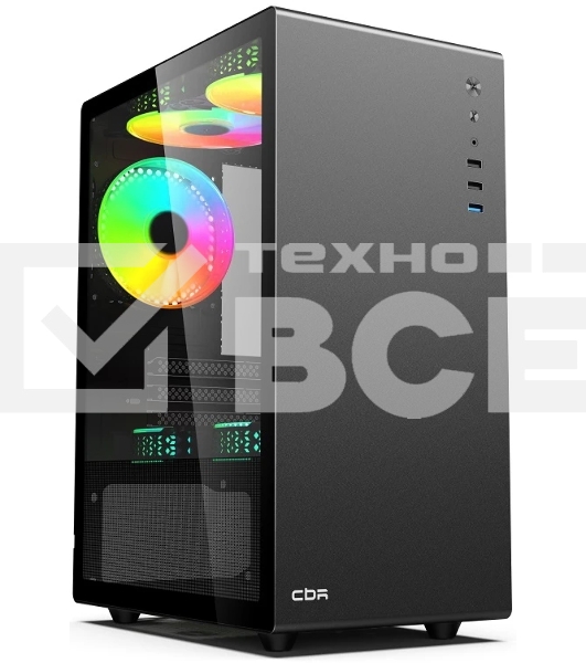 Компьютчерный корпус CBR mATX Minitower V500, без БП, 1хUSB 3.0, 2хUSB 2.0, HD Audio+Mic, закаленное стекло, черный [PCC-MATX-V500-WPSU