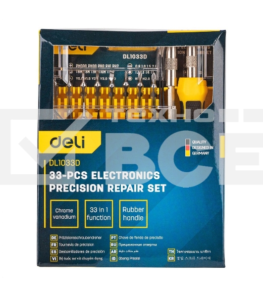 Набор прецизионных отвертокDeli DL1033D 33 предмета Материал Cr-V. Пластиковый кейс.