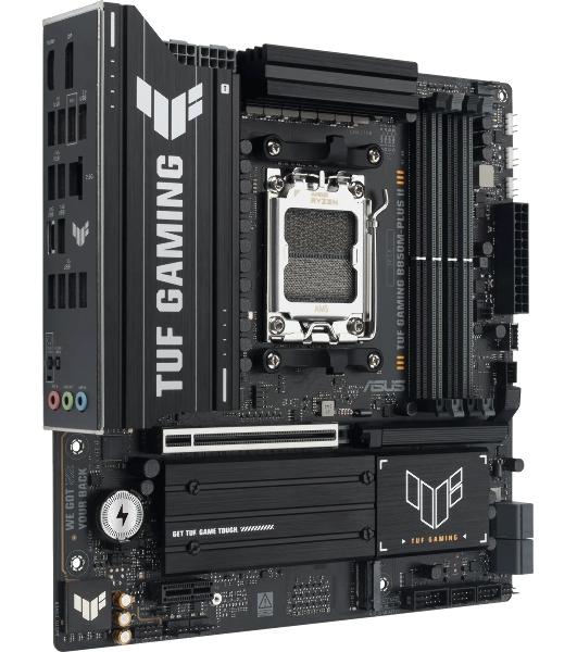 Материнская плата ASUS TUF GAMING B850M-PLUS II, AM5, AMD B850, 4xDDR5, 4xSATA, 3xM.2, 1xPCIe 5.0 x16, 1xPCIe 4.0 x1, 1xHDMI, 1xDP, 1x2.5Gb LAN, 1xUSB-C 20Gbps, 3xUSB-A 10Gbps, 4xUSB-A 5Gbps, 4xUSB-A 2.0, 3x3.5 мм, 7.1, mATX