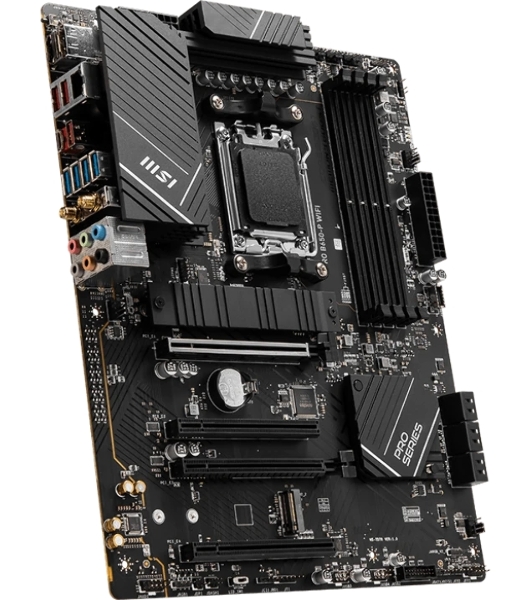 Материнская плата MSI PRO B650-P WIFI, AM5, AMD B650, 4xDDR5, 6xSATA, 2xM.2 (PCIe 4.0), 2xPCIe 4.0 x16, 2xPCIe 3.0 x16, 1xHDMI, 1xDP, 1x2.5Gb LAN, Wi-Fi, Bluetooth, 1xUSB-C 20Gbps, 3xUSB-A 10Gbps, 4xUSB-A 5Gbps, 3x3.5 мм, 7.1, чёрный, ATX