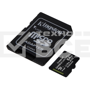 Флеш карта microSDHC 64GB microSDXC Class10 Kingston <SDCS2/64GB> Class10 UHS-I Canvas Select up to 100MB/s с адапт.