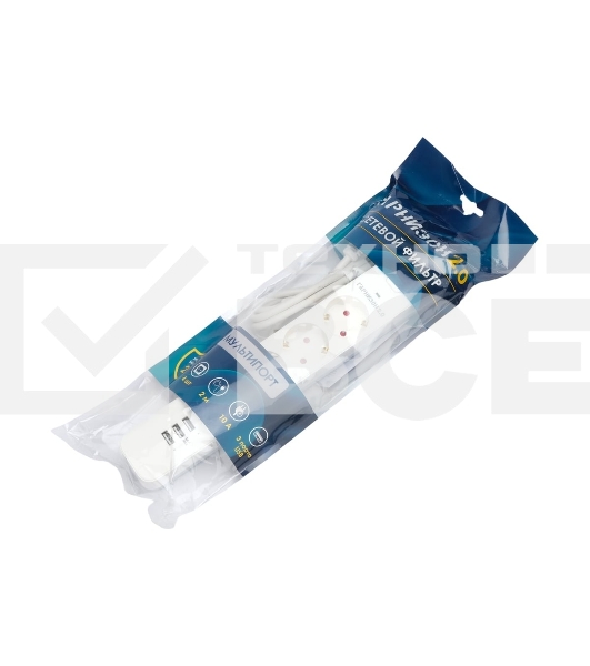 Сетевой фильтр Гарнизон 2.0 Мультипорт EPS-4-U3-W-2, 4 р, 10А, 3xUSB, 2м, ур.защиты 2+, белый, пакет