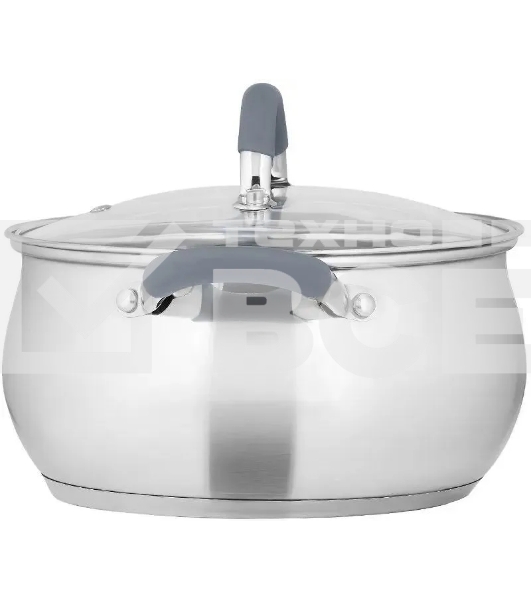 Кастрюля LARA LR02-483 BELL 22x12,5 см, 4,7 л, нержавеющая сталь 316L (хром/никель/молибден), индукционное дно, силиконовая ручка, стеклянная крышка